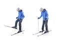 Skiier demonstrate how to take off the skis