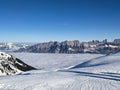 Skiing above the sea of fog. Enjoy the sun and the beautiful weather in the Alps.View of the Churfirsten and Tannenboden