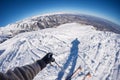 Skiing on the Alps, subjective personal view, fisheye lens Royalty Free Stock Photo