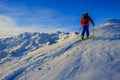 Skiing with amazing view of swiss famous mountains in beautiful Royalty Free Stock Photo