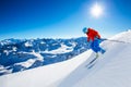 Skiing with amazing view of swiss famous mountains in beautiful winter snow Mt Fort. The matterhorn and the Dent d`Herens. In th Royalty Free Stock Photo