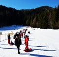 Skiing in Auronzo di Cadore, beautiful landscape, Dolomiti mountains, Italy