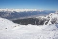 Skiing At Axamer Lizum With View To Innsbruck In Tyrol Austria