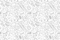 Skiing background from line icon. Linear vector pattern.