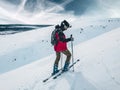 Skiing background, skier in beautiful mountain landscape, winter holidays in Alps Royalty Free Stock Photo