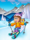 Skiing boy in mountains Royalty Free Stock Photo