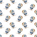 Skiing Boys Winter Holiday Vector Graphic Seamless Pattern