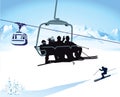 Skiing and chairlift in winter