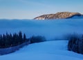 Skiing into clouds Royalty Free Stock Photo