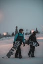 People skiing in the mountains. Active winter holiday. Sports, friends and amazing nature.