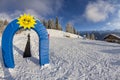 Skiing in the Dolomites, view of the slopes on skis and mountain peaks. Royalty Free Stock Photo