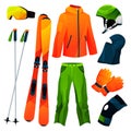 Skiing equipment, sport tools collection, icon set Royalty Free Stock Photo