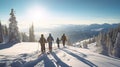 Skiing, family holidays in snow-capped mountains, winter resort on an alpine slope