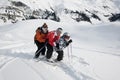 Skiing, family off piste Royalty Free Stock Photo