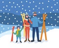 Skiing Family Wintertime Sports and Hobby of People