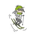 Skiing girl cute, cartoon. Sketch for your design