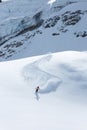 Skiing on glacier in fantastic landscape