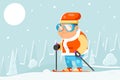 Skiing Grandfather Adult Skier Winter Sports Healthy Activities Old Age Man Character Cartoon Flat Design Vector