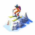 Isometric Skier: A Pixelated Realism 3d Cartoon