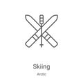 skiing icon vector from arctic collection. Thin line skiing outline icon vector illustration. Linear symbol for use on web and Royalty Free Stock Photo