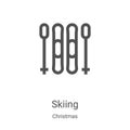 skiing icon vector from christmas collection. Thin line skiing outline icon vector illustration. Linear symbol for use on web and Royalty Free Stock Photo