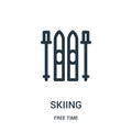 skiing icon vector from free time collection. Thin line skiing outline icon vector illustration. Linear symbol for use on web and Royalty Free Stock Photo