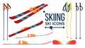 Skiing Icons Vector. Different View. Winter Sport Equipment. Equipment. Mountain Vacation, Activity, Travel. Isolated Royalty Free Stock Photo