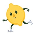 Skiing lemon sportive character, sportsman mascot doing winter sports