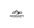Skiing Logo Template. Mountains and Skier Vector Design
