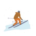 Skiing man back view, winter sports activity isolated vector illustration