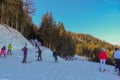 Skiing in the mountain ski resort Les arcs- La Plagne, France. Royalty Free Stock Photo