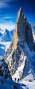 Skiing in Patagonia: A view of skiers on a steep mountain with a