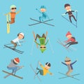 Skiing people tricks vector illustration.