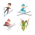 Skiing people tricks vector illustration.