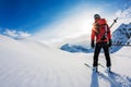 Skiing: rear view of a skier in powder snow. Royalty Free Stock Photo