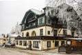 Skiing resort Semmering, Austria. Beautiful traditional chalet, hotel in austrian Alps in winter.