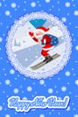 Skiing Santa on the slope mountain