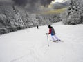 Skiing, skier, winter sport - woman skiing downhill Royalty Free Stock Photo