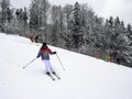 Skiing, skier, winter sport - woman skiing downhill Royalty Free Stock Photo
