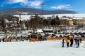 Skiing. Skiers on the Zuberec Ski Park. Winter entertainment in mountain