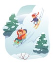 Skiing and sledding flat vector illustration Royalty Free Stock Photo