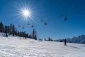 Skiing and snowboarding in the mountain area of Krasnaya Polyana ski resort, Sochi, Russia Royalty Free Stock Photo