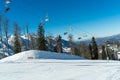 Skiing and snowboarding in the mountain area of Krasnaya Polyana ski resort, Sochi, Russia Royalty Free Stock Photo