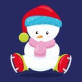 skiing snowman red hat 03