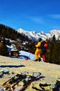 Skiing in Swiss Alps in winter days and entertainment