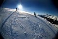 Skiing in the Swiss Mountains Royalty Free Stock Photo