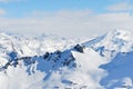 Skiing tracks on mountain slopes in Paradiski region Royalty Free Stock Photo