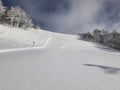 Skiing turns traces on fresh snow. Winter landscape Royalty Free Stock Photo