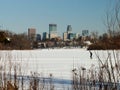 Skiing under the Minneapolis Skyline on Lake of the Isles Royalty Free Stock Photo