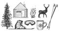 Skiing and winter hiking tourism icons set